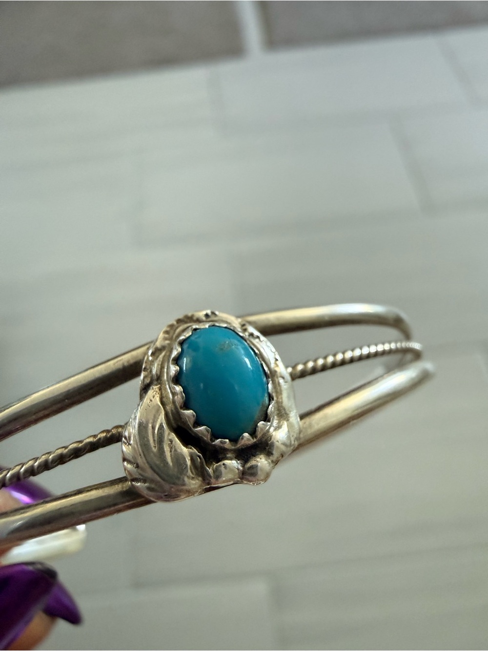 Very Small Sterling Silver Kingman Turquoise Cuff - Can be child’s size - Picture 6 of 8